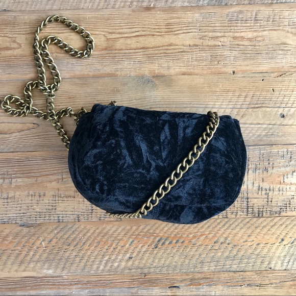 FREE PEOPLE Black Velvet Crossbody w/ Brass Chain - Picture 3 of 5